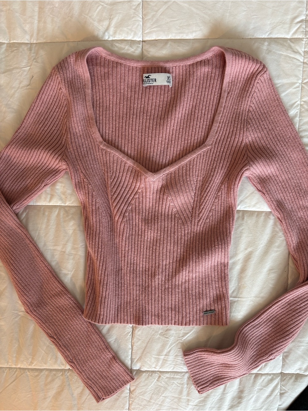 Y2K Hollister Pink Ribbed Henley Sweater XS Coquette Summer